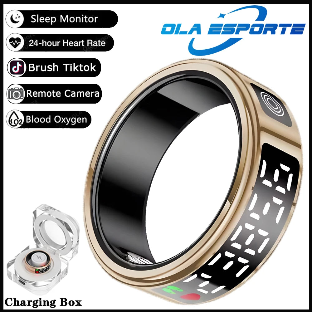 SR08 Smart Ring with Charging Box for Men Women LED Display Screen Gesture Control Health Monitor 5ATM Waterproof Sports Rings