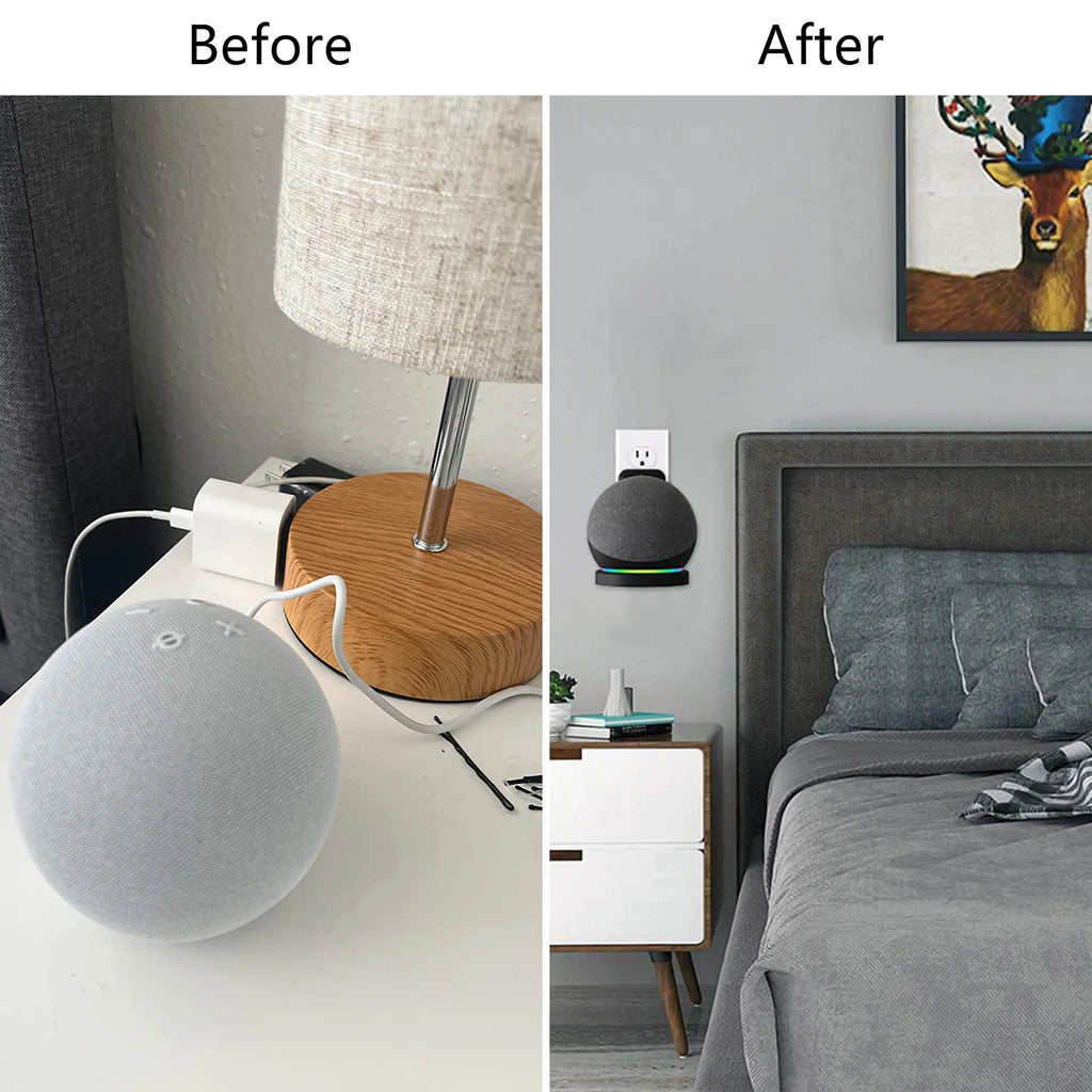 Wall Outlets Holder for Echo Dot 5th Gen / Echo Dot 4th Generation with Cable Storage, PC Hard Case Matte Alexa Speaker Bracket