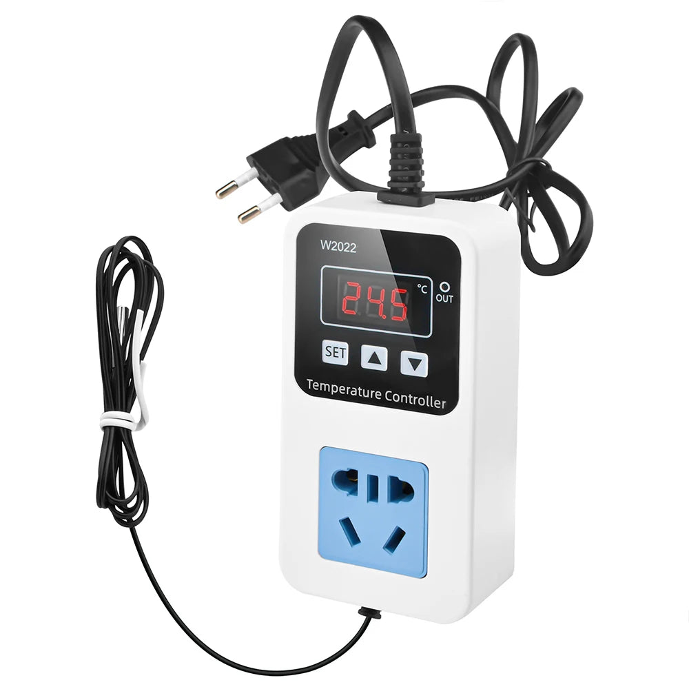 W2022 Temperature Controller 110-220V Thermostat Outlet Heat Mat Greenhouse Temperature Controller with NTC Sensor