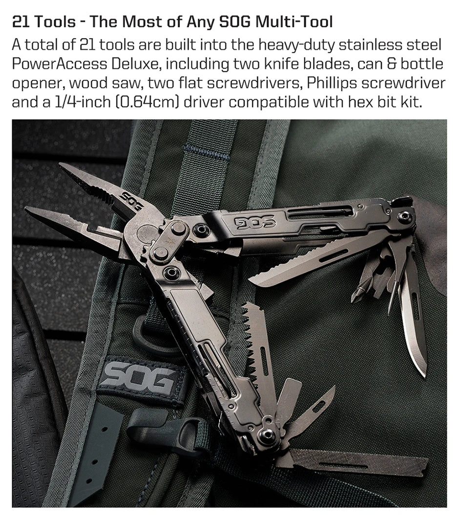 SOG 21 in 1 PowerAccess Multifunctional Folding Tactical Pliers EDC Pocket Multitoos Outdoor Survival Camping Supplies-PA2002-CP