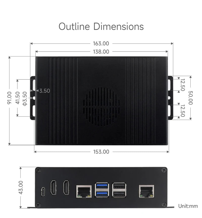 Raspberry Pi 5 All-In-One Mini-Computer Kit PCIe to 4-Ch USB3.2 Gen1 Ports Module BOX Aluminum Alloy Case for RPi 5