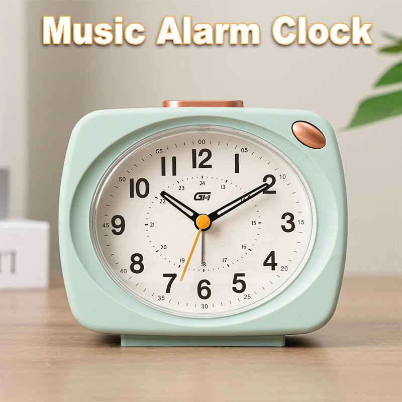 Music alarm clock, modern style, with snooze function and night light function, can run time, a good gift for the school season