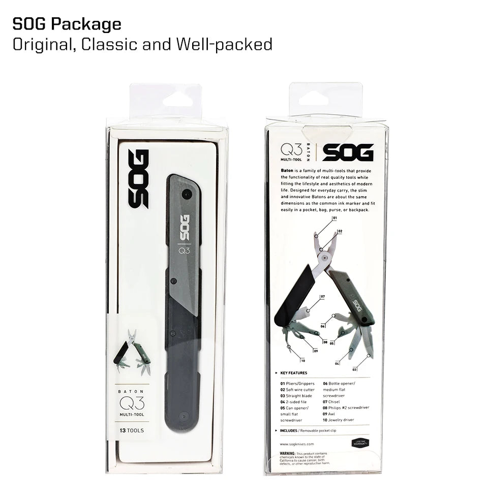 SOG 13 in 1 BATON Q3 Multi-Tool Folding Pliers Mini Hand Tools Tactical Pen Pocket EDC Multifunctional Portable Outdoor Gadget