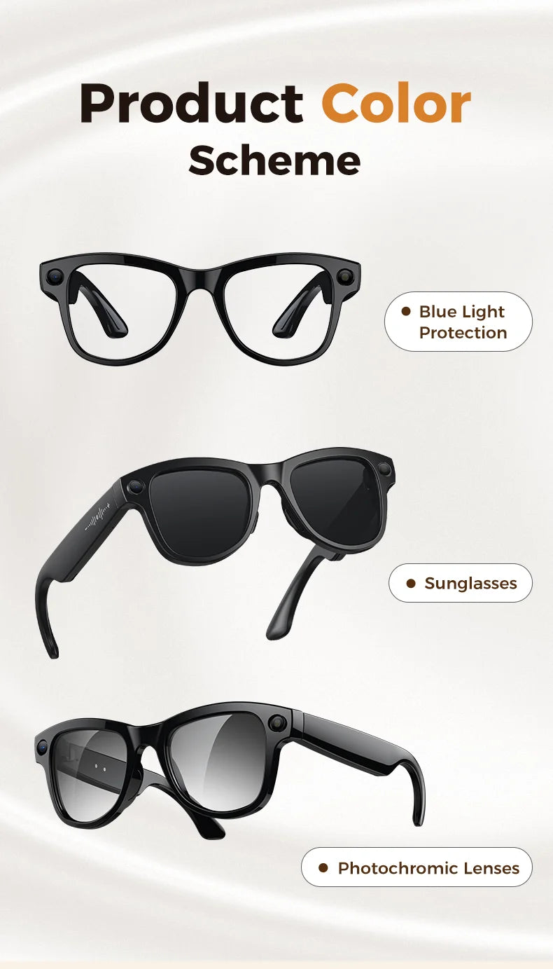 2026 AI Smart Glasses M02 Ultra 1080P HD Camera ChatGPT 3600mAh Charging Case Power Bank 32GB Translation Music Video Sunglasse