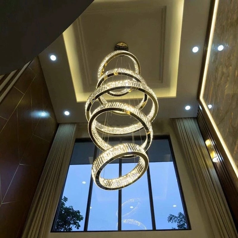 Remote Luxury Modern Ring Crystal Chandelier Lighting