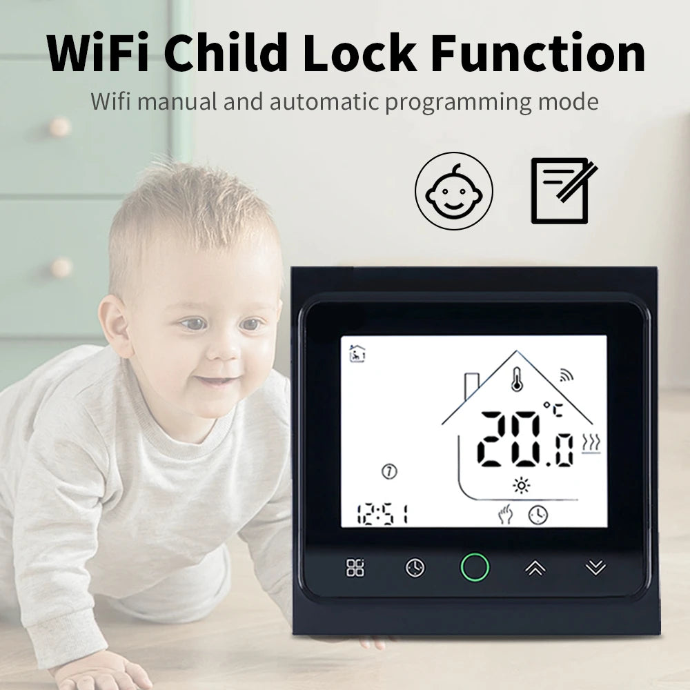 Smart WiFi Thermostat AC230V 3A 16A APP/Voice Control for Floor Heating with Digital LCD Display and Wall Mounted Installation