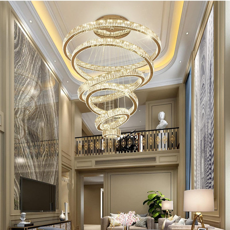 Remote Luxury Modern Ring Crystal Chandelier Lighting