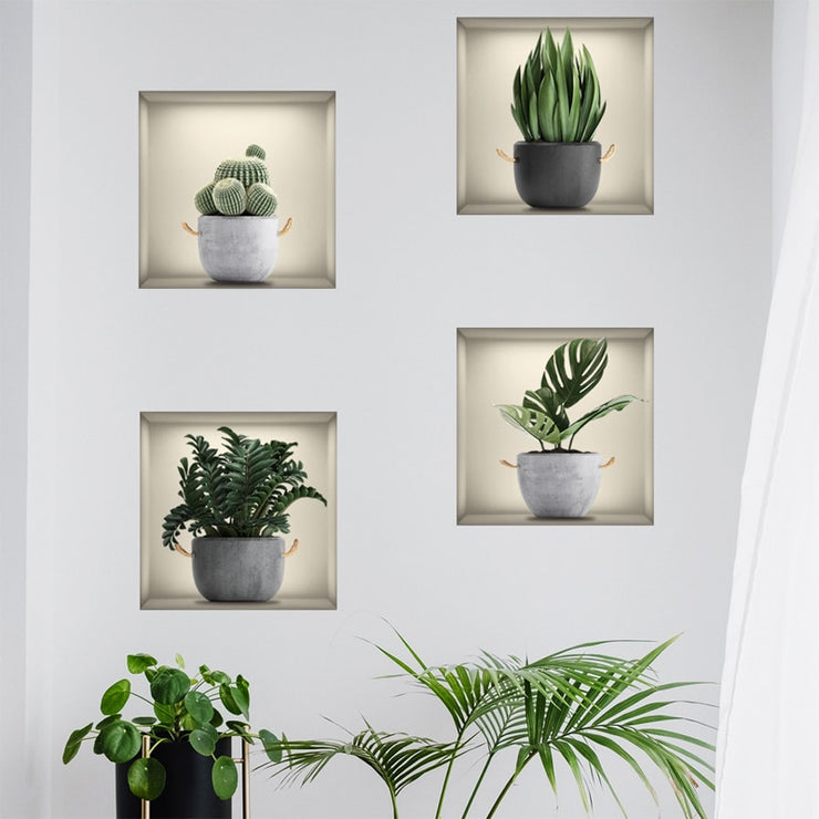 4pcs Plant Pattern Wall Sticker For Living Room